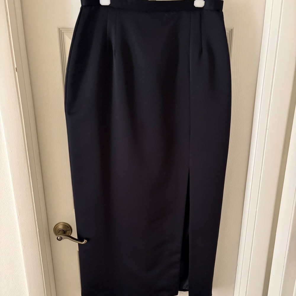 Patra Skirt Womens 16 Black Long Straight Pencil Front Slit Lined Made in USA